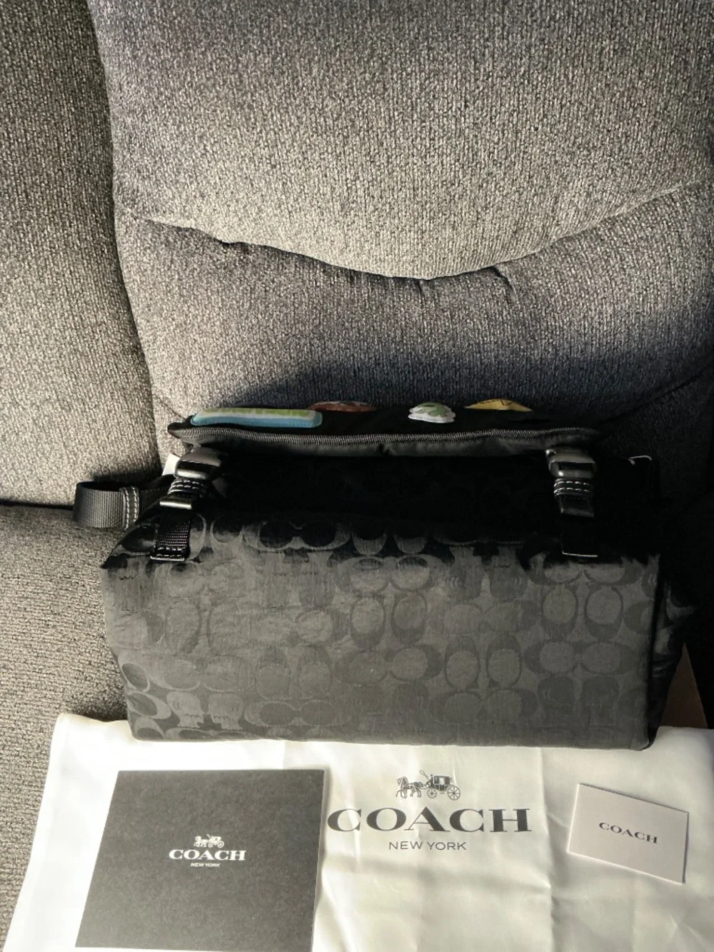 Coach Brain Dead Lane Messenger In Signature Nylon With Patches